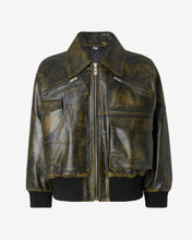 Load image into Gallery viewer, Workwear Rub-Off Leather Bomber | Unisex Coats & Jackets Black | GCDS®