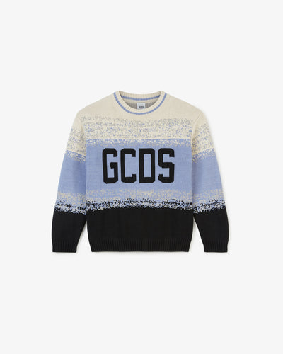 Junior Gcds Logo Striped Cotton Sweater | Unisex Knitwear Black | GCDS®