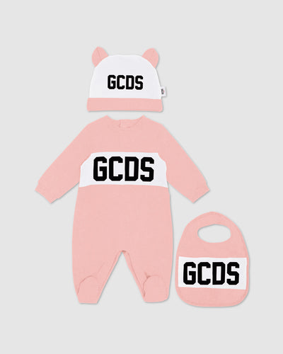 GCDS logo motif Three-piece Baby Gift Set: Unisex  Playsuits and Gift Set Pink | GCDS