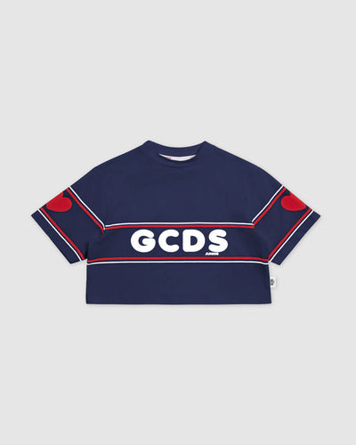 Crop GCDS logo t-shirt: Girl T-Shirts  DARK BLUE | GCDS