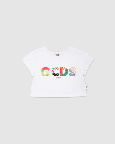 Crop logo Patchwork T-Shirt: Girl T-Shirts  white | GCDS