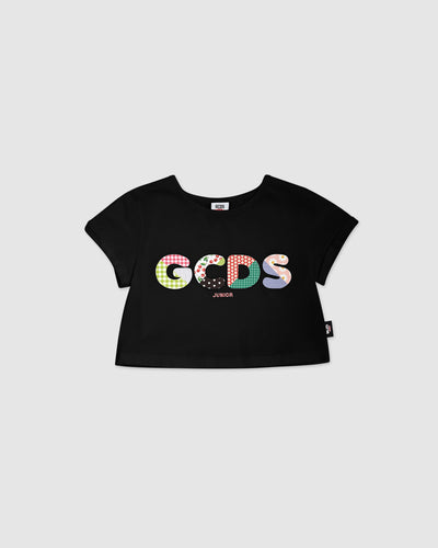 Crop logo Patchwork T-Shirt: Girl T-Shirts  Black | GCDS