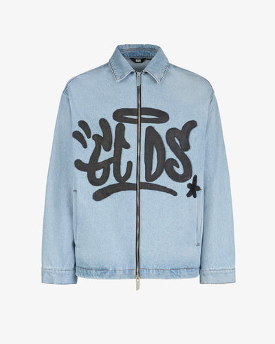 Gcds Graffiti Harrington Denim Jacket | Men Coats & Jackets Light Blue | GCDS®