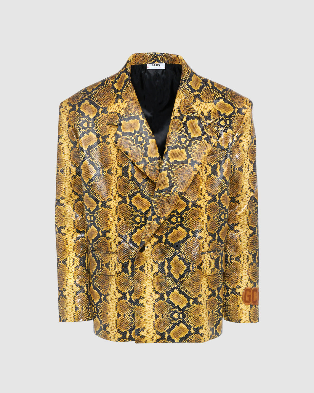 Double-breasted snake faux leather blazer: Men Outerwear Yellow | GCDS
