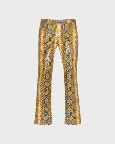 Snake faux leather pants: Men Trousers Yellow | GCDS