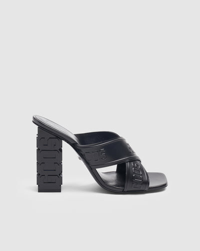 Logo embossed criss-cross sandals: Women Shoes Black | GCDS