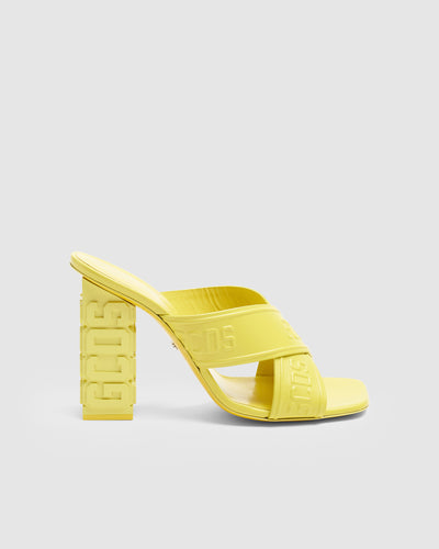 Logo embossed criss-cross sandals: Women Shoes Yellow | GCDS
