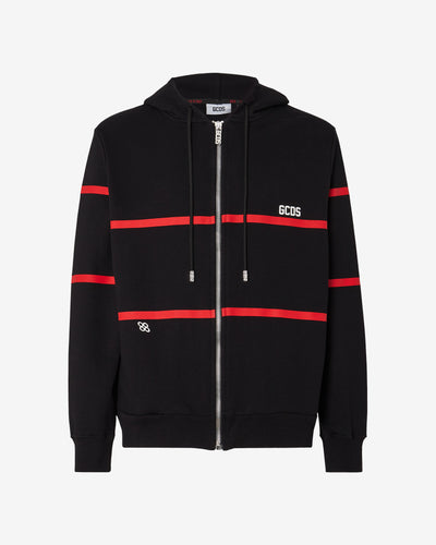 Gcds Low Logo Band Zip-Up Hoodie : Men Hoodie Black | GCDS Spring/Summer 2023