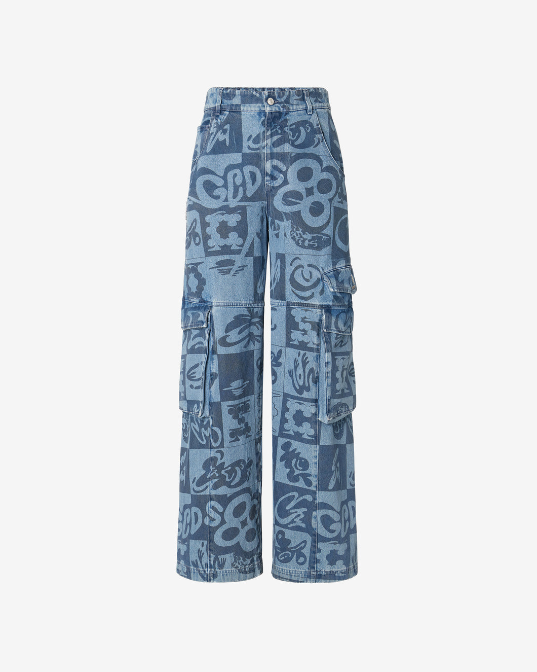 Checkboard Print Denim Ultracargo Trousers : Men Trousers New Light Blue | GCDS Spring/Summer 2023
