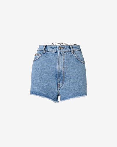 Gcds Bling Denim Shorts : Women Trousers New Light Blue | GCDS Spring/Summer 2023