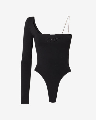 Gcds Bling One-Shoulder Bodysuit : Women Bodysuits Black | GCDS Spring/Summer 2023